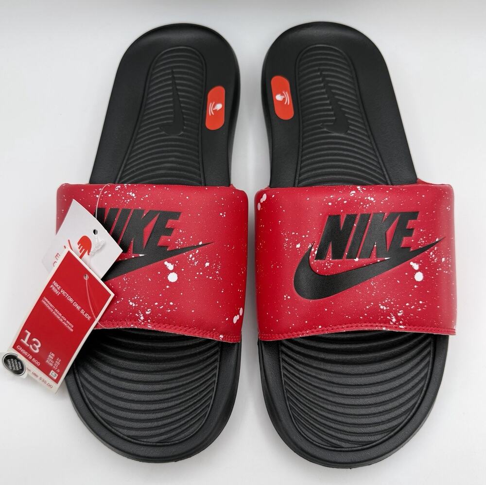 Nike Victori One Printed Slide University Red White Paint Splatter Men Sz 13 New